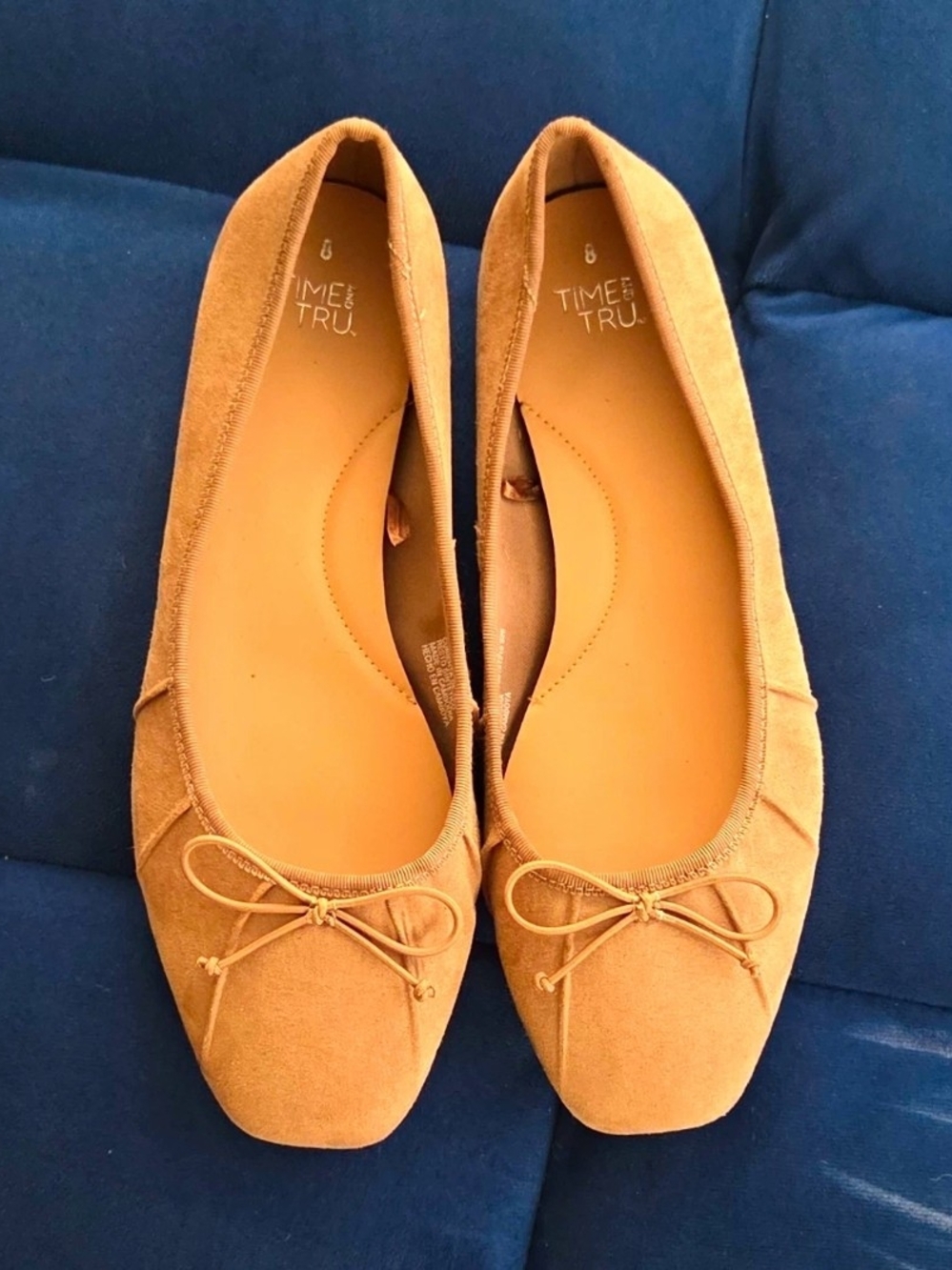 Time and Tru Camel Suede Ballet Flats with Bow